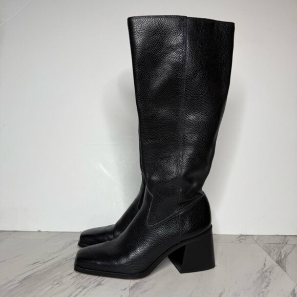 Vince Camuto Sangeti Black Leather Square Toe Wide Calf Heeled Tall Boot 10M - Picture 15 of 15